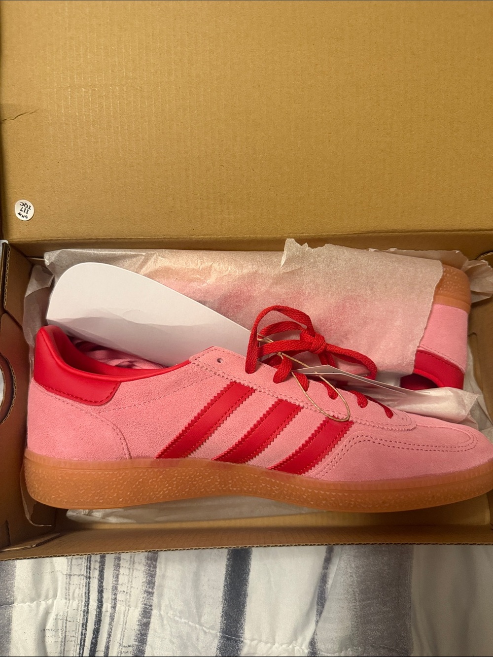 adidas Women’s Pink Suede Sneakers with Red Stripes